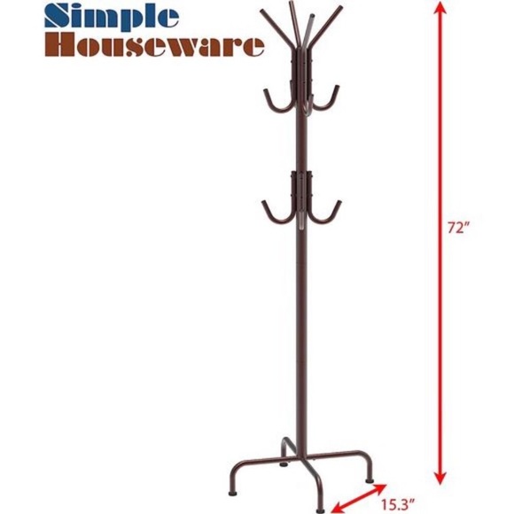 Standing Coat and Hat Hanger Organizer Rack, Bronze - Picture 2 of 6